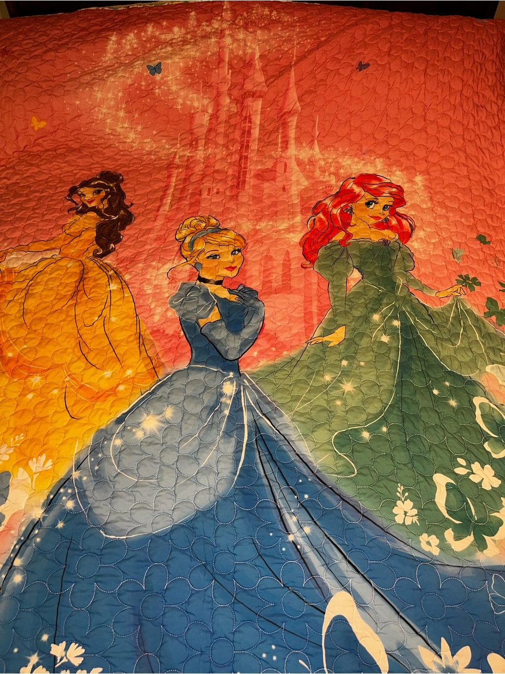 Disney Girls' Quilted Princess Comforter - Pink, Blue, Green, Yellow
